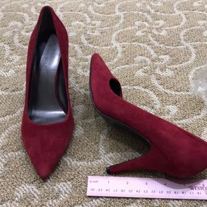 Shoes, red suede, never worn.